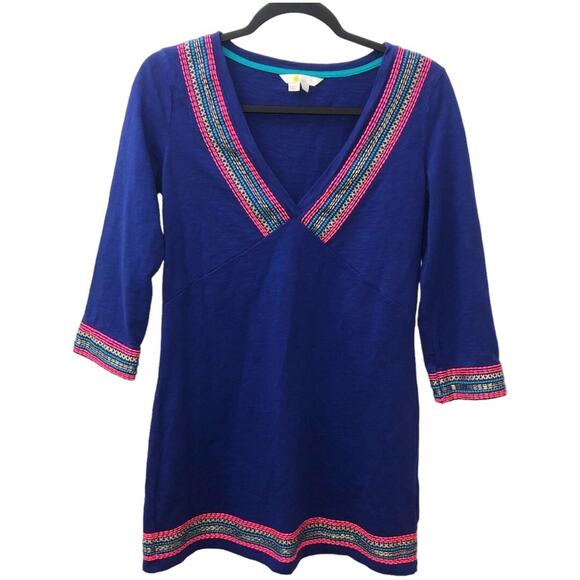 Boden Rosanna Jersey Embroidered V Neck Tunic Dress 2 EUC - Picture 2 of 9
